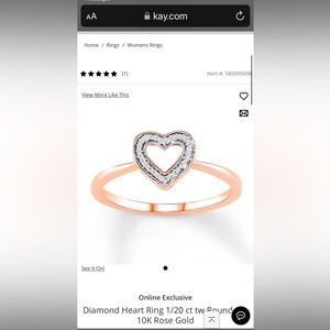 Kay Jewelers 10K Rose Gold Diamond Heart Ring - NEVER WORN EX. FOR DISPLAY PICS!